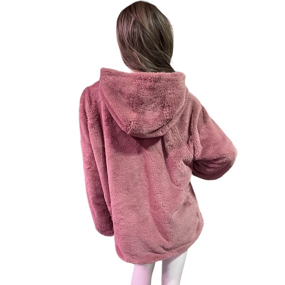 STYLE & CO. WOMENS HOODED ZIPPER FRONT JACKET FAUX FUR  DUSTY ROSE SIZE   L-XL - Picture 4 of 8